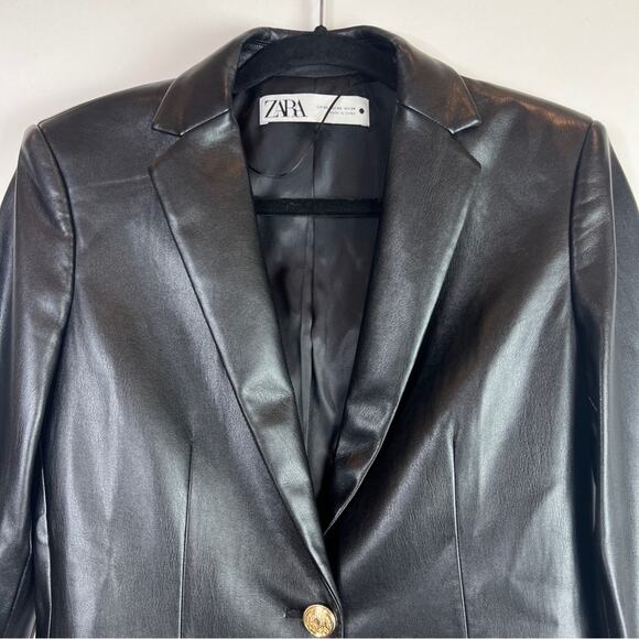Zara Black Faux Leather Blazer With Gold Buttons. Blogger Fave. Like New. - Picture 9 of 16